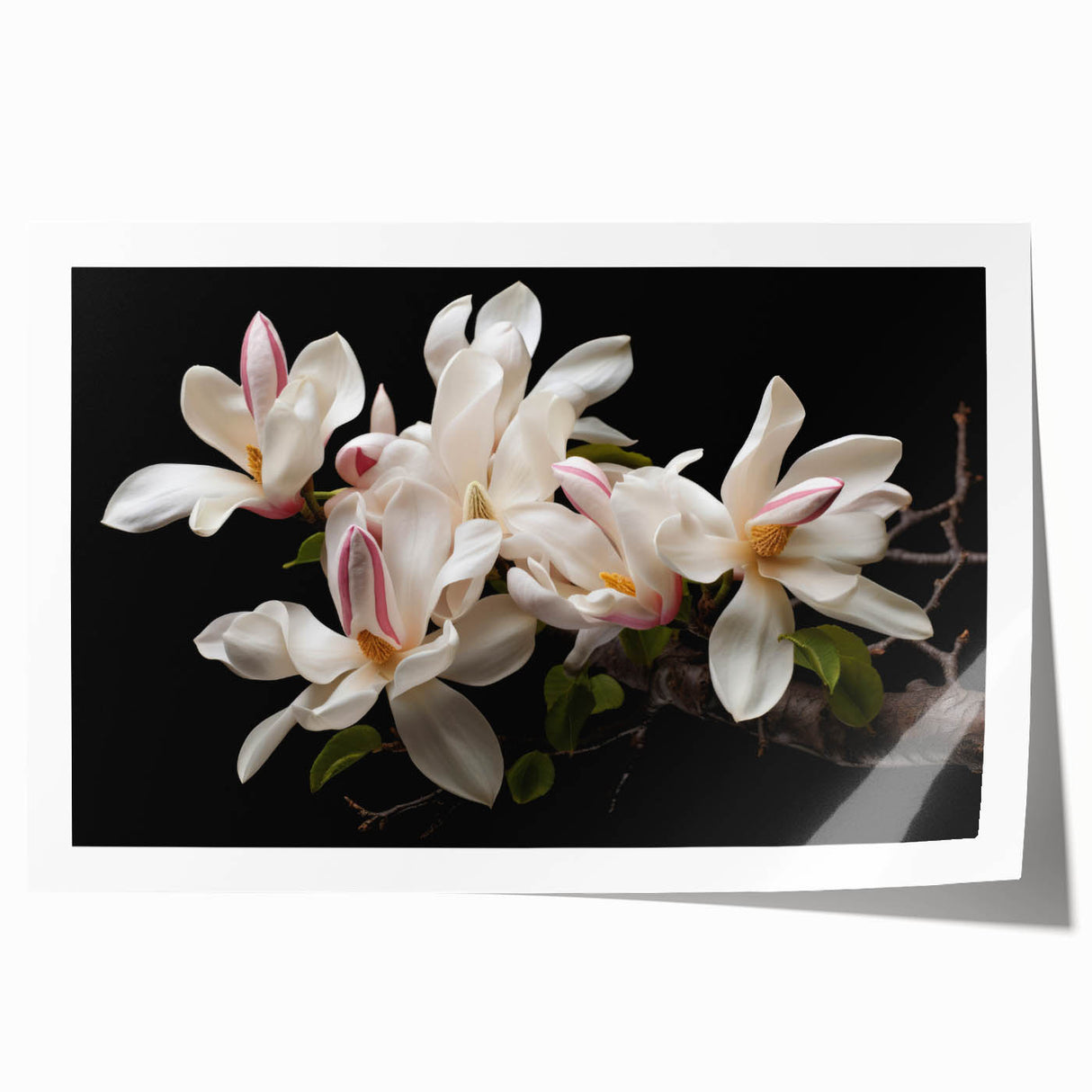 Botanical wall art print showcasing a vibrant magnolia design with intricate floral details, rolled for easy framing and display in home decor.