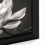 Framed canvas wall art featuring a close-up of a botanical magnolia design, showcasing vibrant pink and white flowers against a soft green background, ideal for home decor.