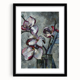 Botanical wall art featuring a stunning black-framed magnolia design with a mat, perfect for adding elegance to home décor. Ideal for floral enthusiasts and art collectors.