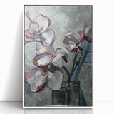 Framed wall art showcasing a botanical magnolia design in acrylic, featuring white borders and a sleek modern aesthetic, perfect for home decor accents.