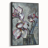 Framed canvas wall art featuring a botanical magnolia design in elegant black, showcasing intricate floral details and a sleek side view, perfect for modern decor.