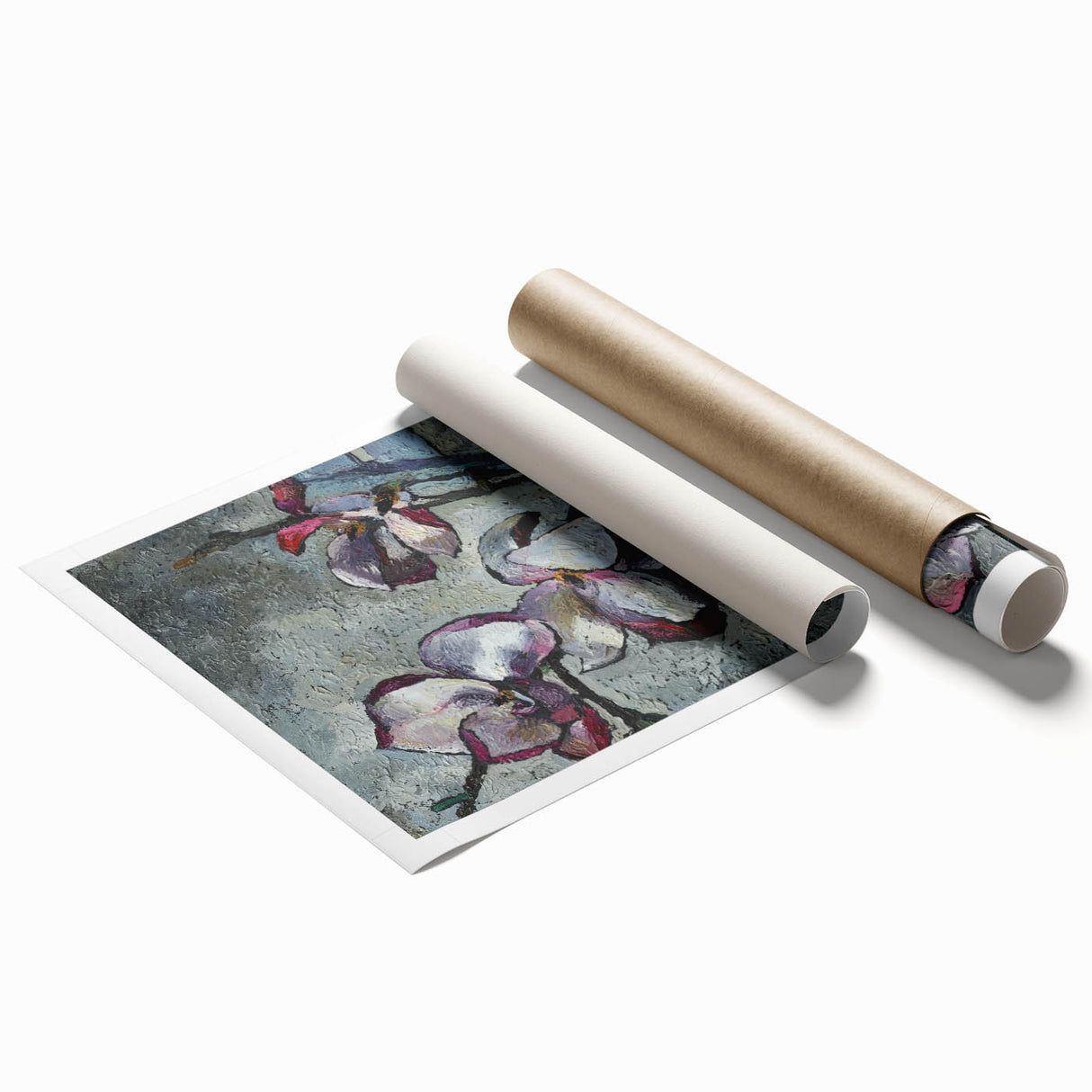 Botanical wall art print featuring a detailed magnolia design with soft pink and white petals against a light background, ideal for home decor and nature enthusiasts.