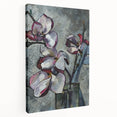 Stretched canvas showcasing a botanical design of vibrant magnolia flowers, displayed in a side view, perfect for enhancing home decor with nature-inspired art.