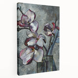 Stretched canvas showcasing a botanical design of vibrant magnolia flowers, displayed in a side view, perfect for enhancing home decor with nature-inspired art.