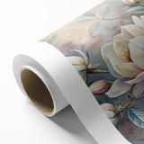 Botanical wall art featuring a vibrant magnolia design on rolled canvas, showcasing intricate floral details and soft pastel colors, ideal for home decor.