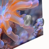 Close-up of a vibrant botanical wall art piece showcasing intricate marine plant designs in rich greens and blues, printed on acrylic glass for a modern aesthetic. Ideal for adding a nature-inspired touch to home decor.