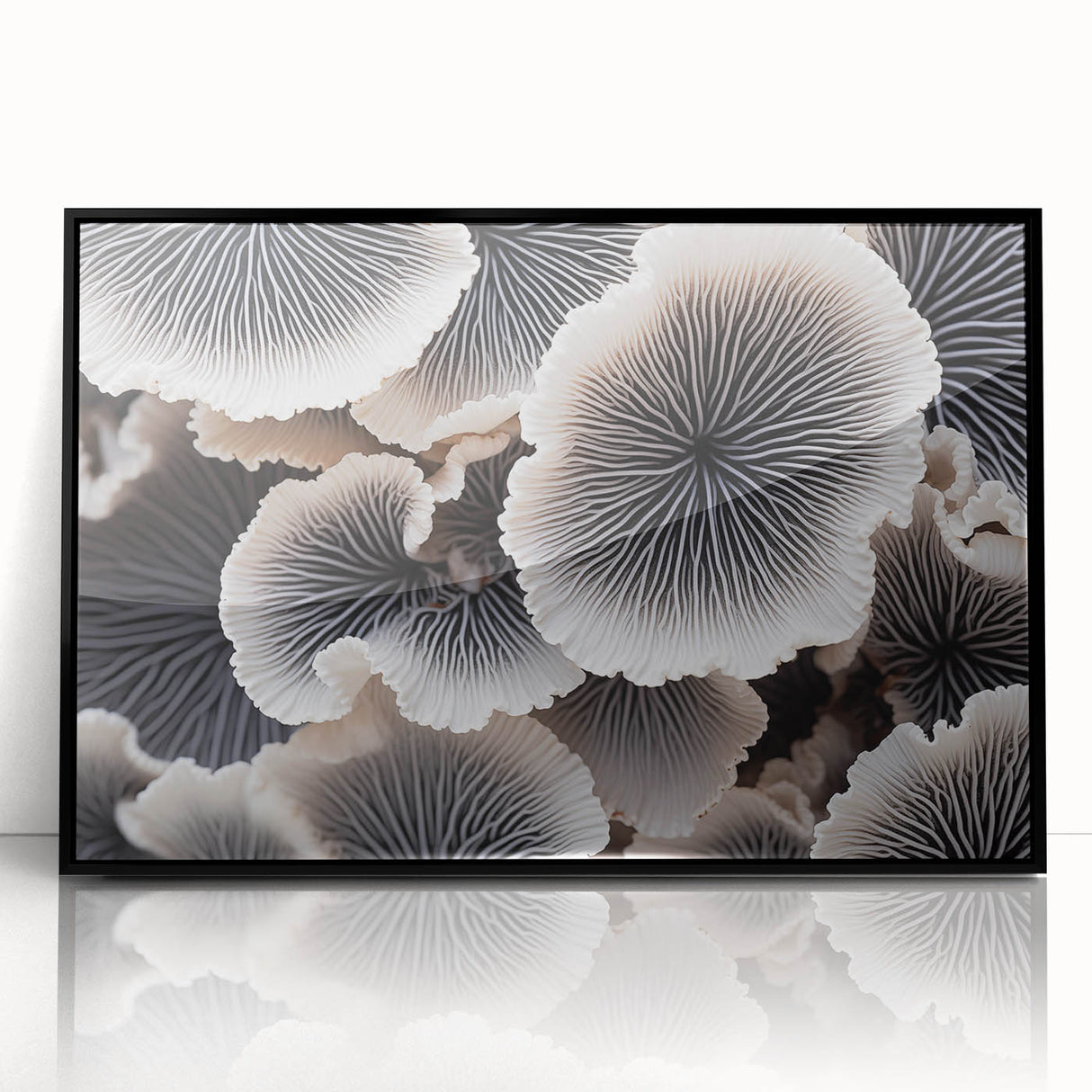 Framed wall art featuring a vibrant botanical design of marine plants in hues of green and blue, showcased in a sleek black frame, perfect for home decor.