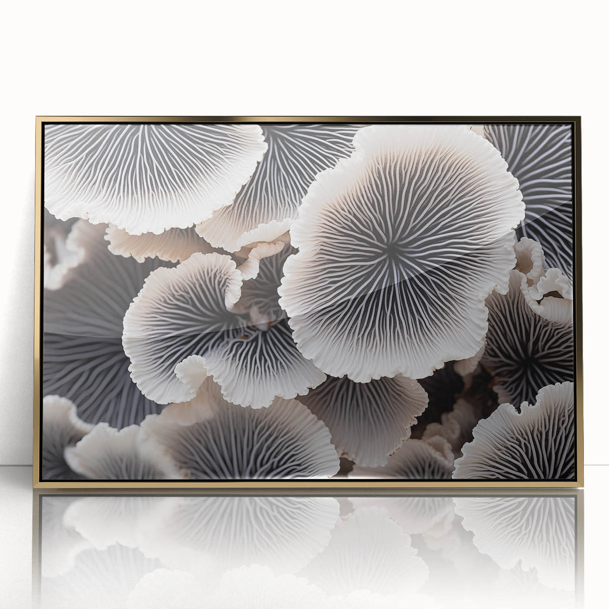 Framed wall art featuring a botanical design of marine plants, showcasing intricate details in vibrant colors with a sleek gold frame, ideal for ocean-themed decor.