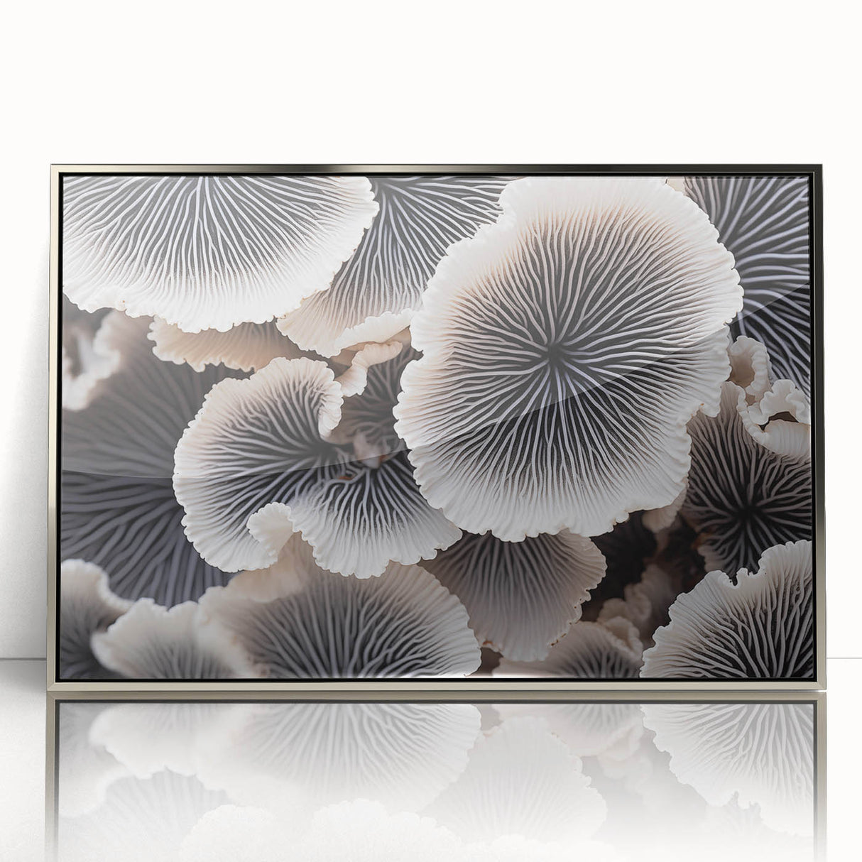 Framed wall art featuring a botanical marine plants design, showcasing intricate floral details in vibrant colors, elegantly displayed with a silver frame.