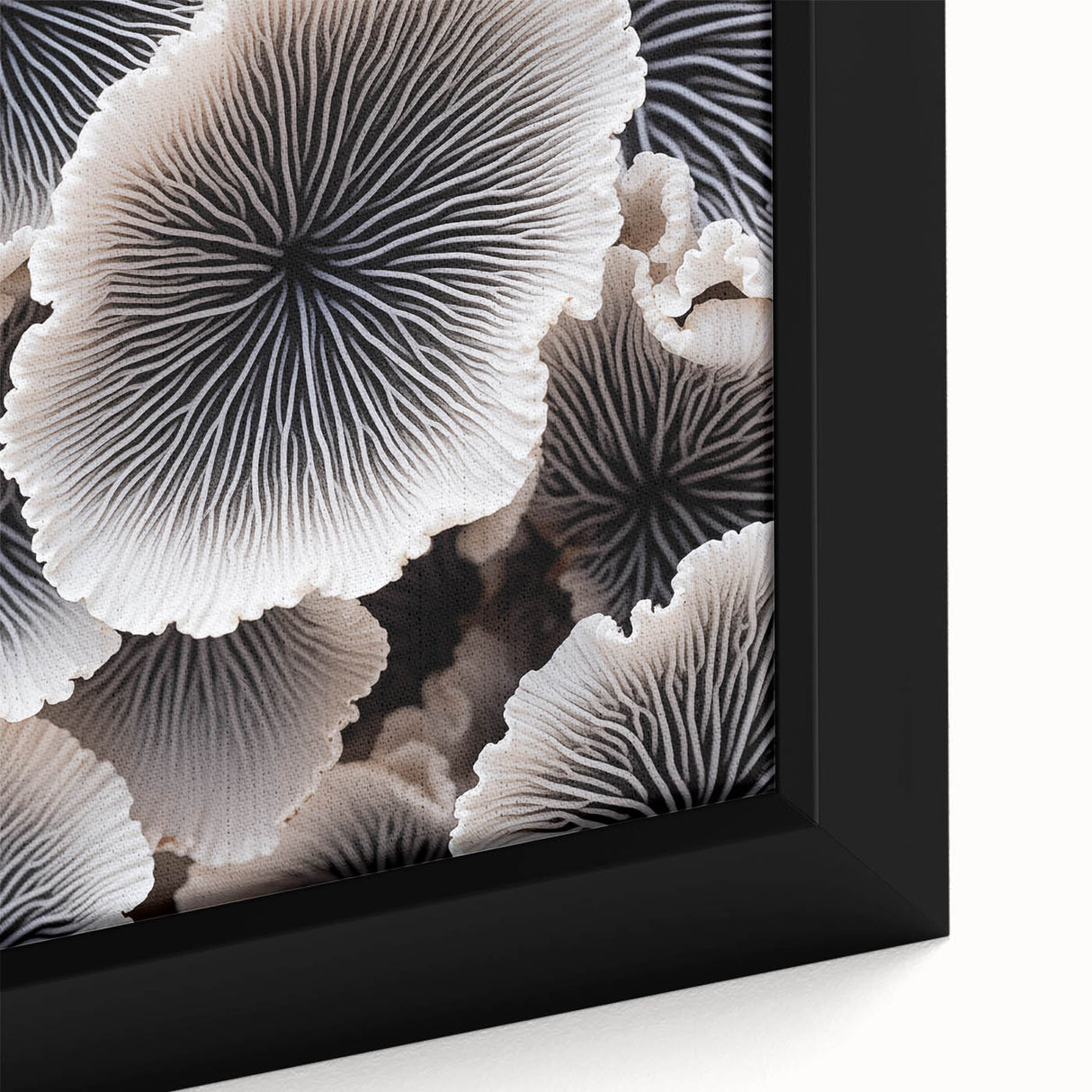 Close-up of a framed canvas wall art featuring a vibrant botanical design of marine plants, showcasing intricate details and vivid colors in a modern setting.