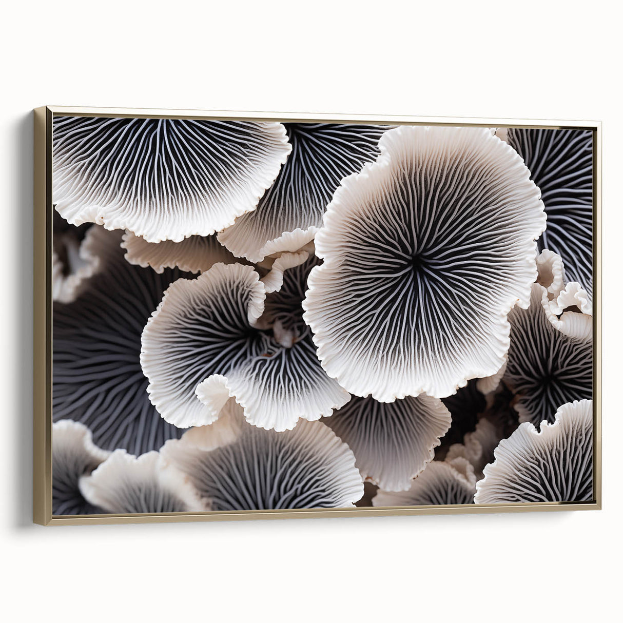Framed wall art featuring a botanical marine plants design with vibrant colors and gold accents, showcasing a side view of the elegant canvas. Perfect for adding a touch of nature-inspired decor to any space.