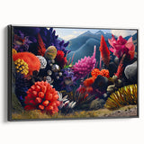 Framed wall art featuring a botanical design of marine plants, displayed in a sleek black frame, showcasing vibrant colors and intricate details, perfect for coastal decor.