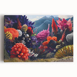 Stretched canvas wall art showcasing a vibrant botanical marine plants design, featuring intricate details of flora in shades of blue and green, perfect for coastal décor.