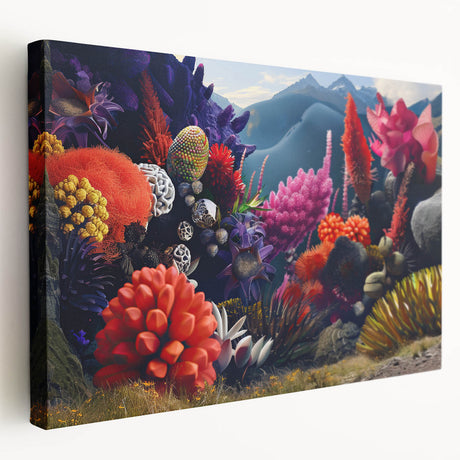 Stretched canvas wall art depicting a vibrant marine plants design, showcasing intricate botanical details in shades of blue and green, perfect for coastal decor.