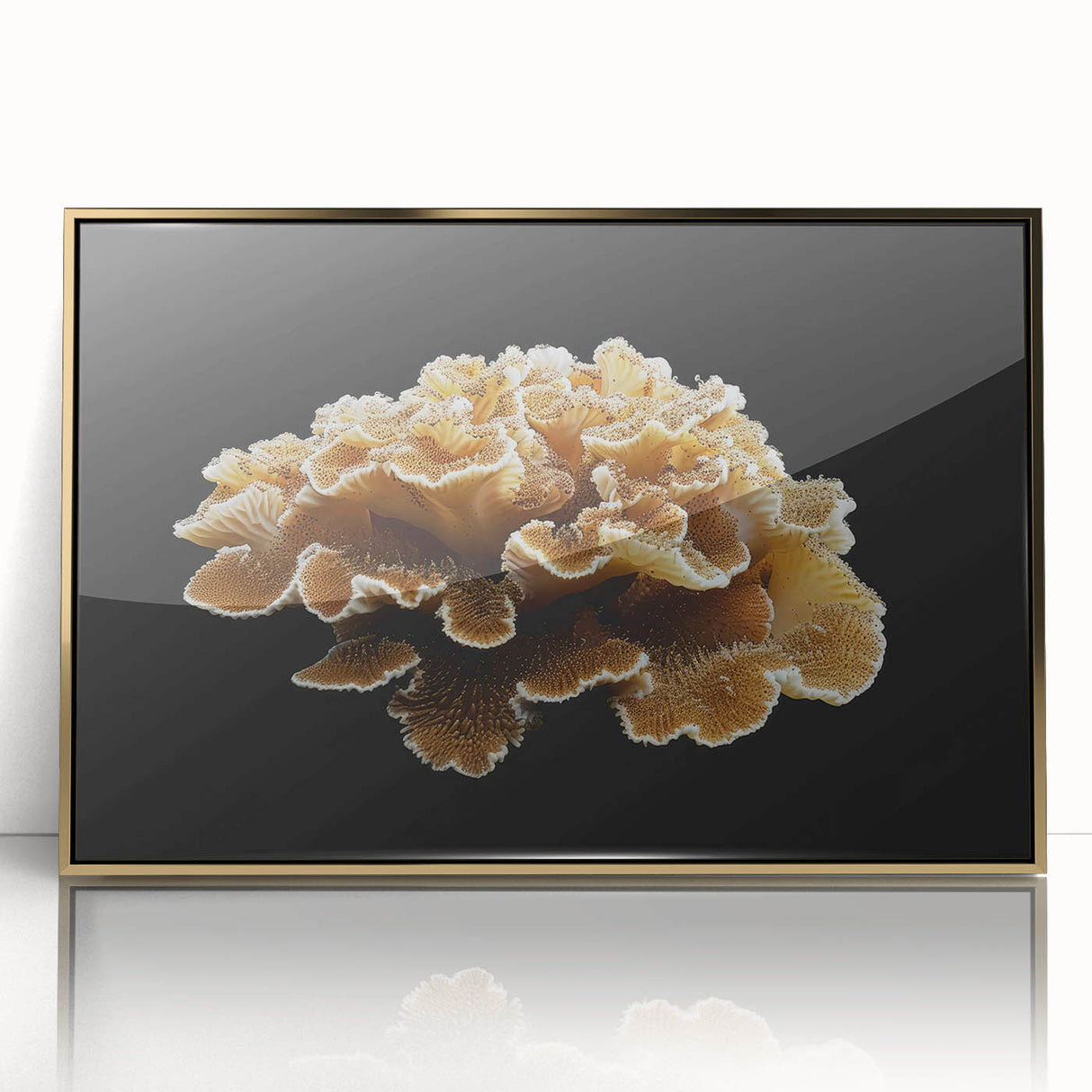 Framed wall art featuring a botanical marine plants design with vibrant colors and gold accents, perfect for enhancing coastal-themed decor in living spaces.