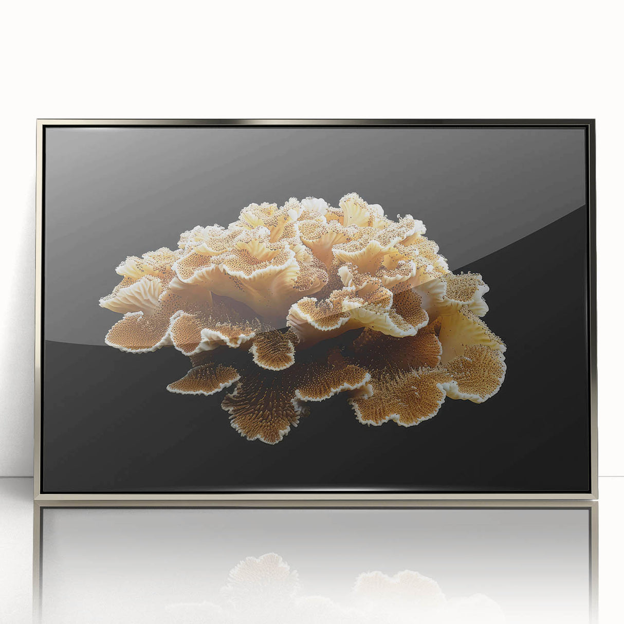 Framed wall art showcasing a vibrant botanical marine plants design, featuring intricate details in greens and blues, set in a sleek silver frame for modern decor.