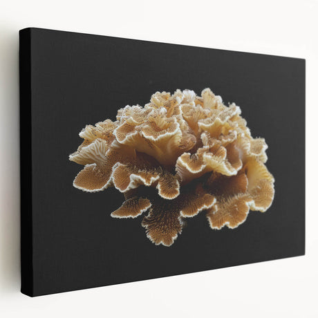 Stretched canvas wall art showcasing a botanical marine plants design with vibrant colors, ideal for coastal-themed decor. Side view highlights the textured surface and framing, enhancing any interior space. Perfect for nature lovers and home decorators.