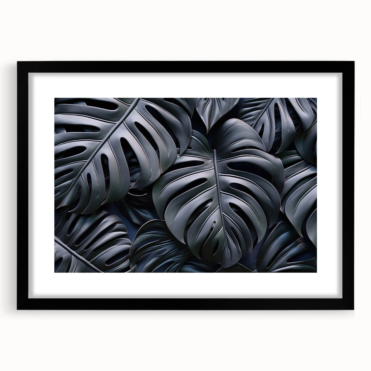 Botanical wall art print showcasing a vibrant monstera leaf design in a black frame with matting, perfect for home decor and nature enthusiasts.