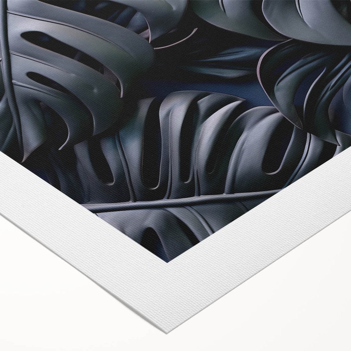 Floral wall art design featuring a vibrant monstera leaf illustration on rolled canvas, ideal for home decor, showcasing rich green hues and intricate details.