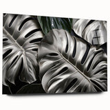 Acrylic glass wall art showcasing a vibrant botanical monstera design, highlighting lush green leaves and intricate details, perfect for home decor enhancement.