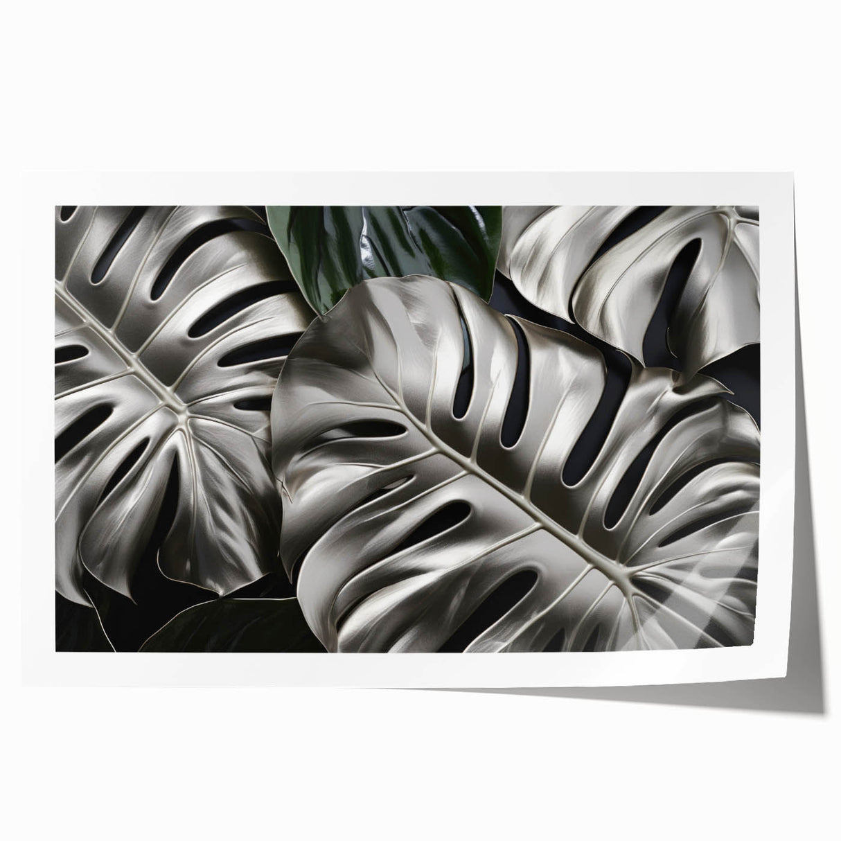 Vibrant botanical wall art print showcasing a Monstera leaf design with rich green hues, rolled for easy framing and display, perfect for nature-inspired decor.