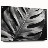 Acrylic wall art print featuring a vibrant botanical monstera design, displayed in a side view with decorative pins for easy hanging, perfect for modern interior decor.