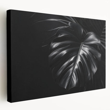 Stretched canvas wall art showcasing a vibrant monstera leaf design surrounded by colorful botanical elements, ideal for home decor enthusiasts seeking a tropical aesthetic.