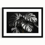 Framed botanical wall art collection featuring a Monstera leaf design with a black frame and mat, ideal for modern home decor and nature enthusiasts.