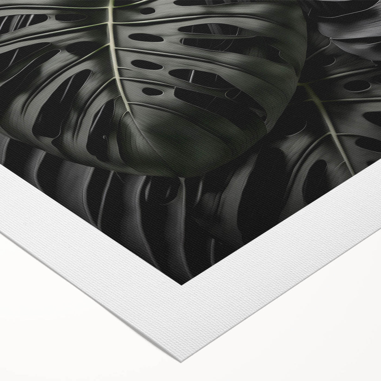 Botanical wall art featuring a vibrant Monstera leaf design on rolled canvas, showcasing rich green hues and intricate details, perfect for home decor enhancement.