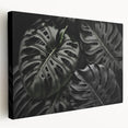 Stretched canvas wall art featuring a vibrant botanical Monstera design, showcasing lush green leaves against a neutral background, perfect for modern home decor.