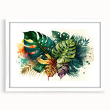 Botanical wall art featuring a framed monstera design with white matting, set against a clean background, perfect for enhancing modern home decor.