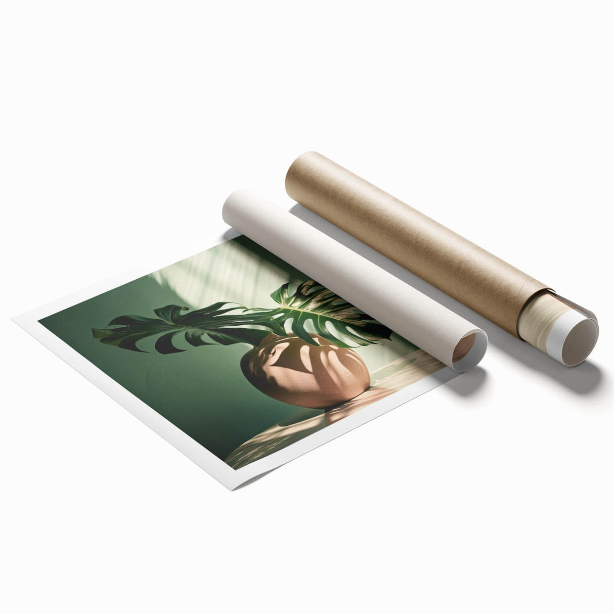 Botanical wall art print showcasing a vibrant monstera leaf design, featuring lush green hues on a textured background, perfect for home decor.