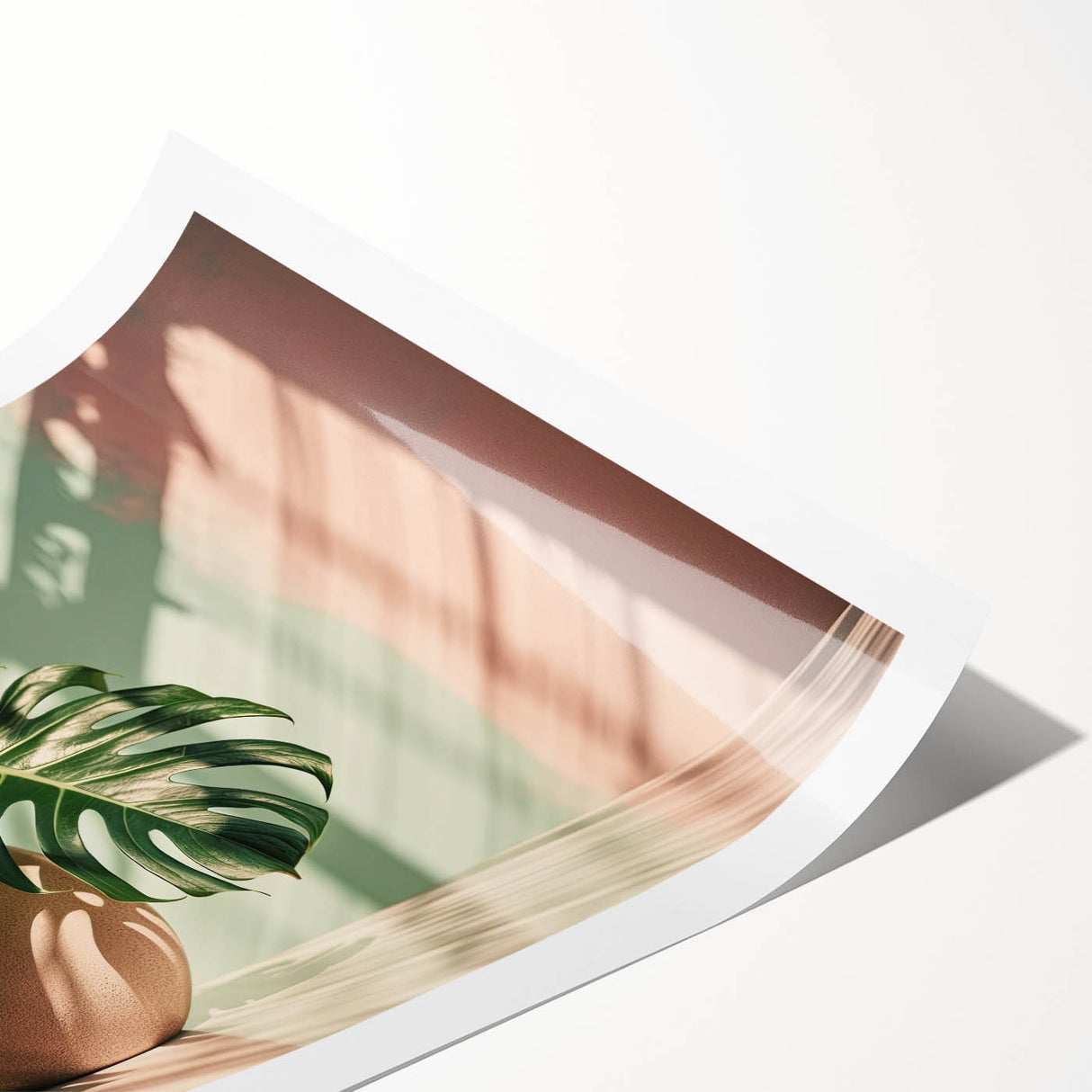 Rolled print showcasing a botanical monstera design with vibrant green leaves, perfect for home decor or wall art collection, packaged securely for delivery.