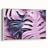 Framed botanical wall art featuring a vibrant monstera leaf design on a white background, showcasing a modern and elegant aesthetic ideal for home decor.