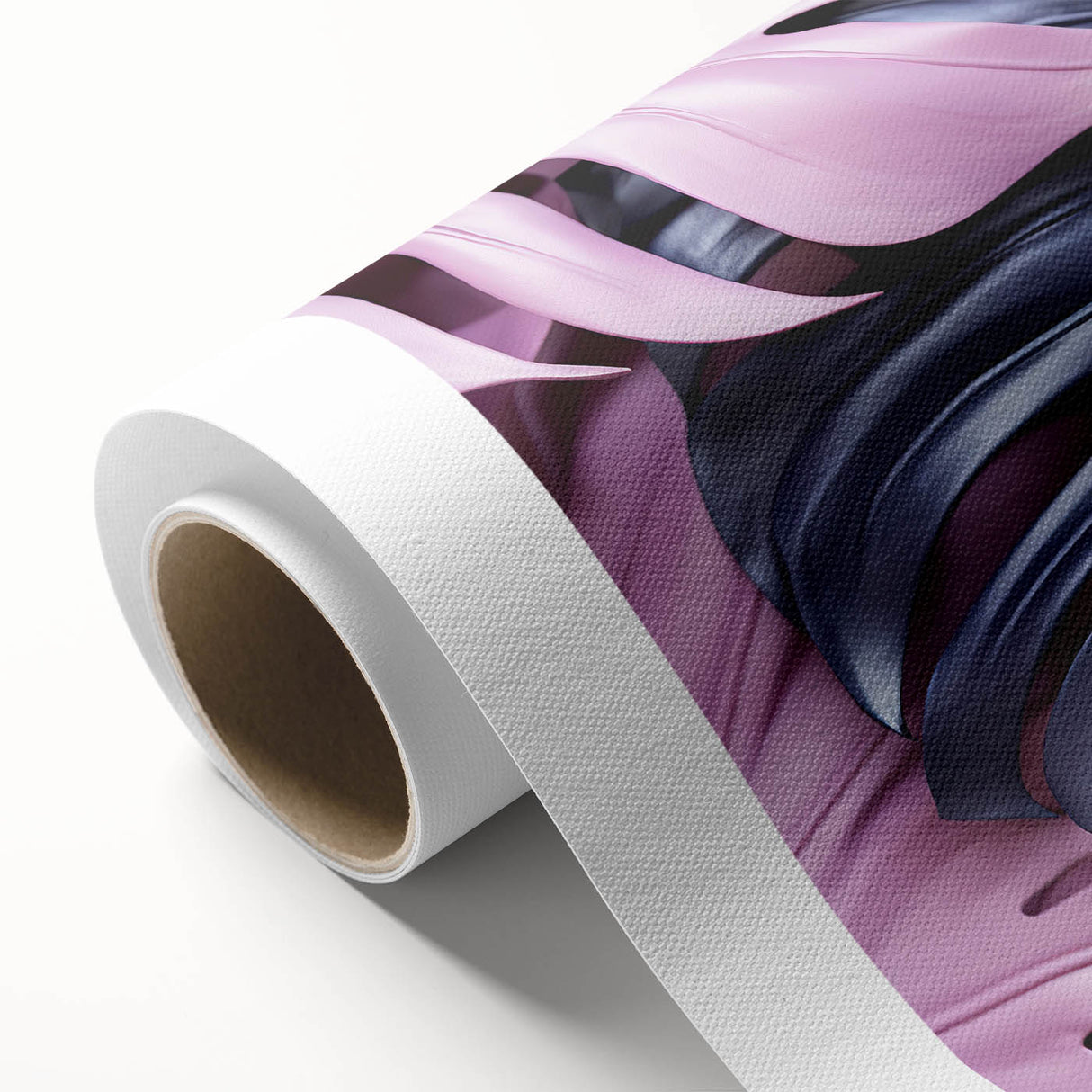 Vibrant rolled canvas showcasing a botanical design featuring a Monstera plant, perfect for home decor, presented in a protective cardboard tube for easy storage.