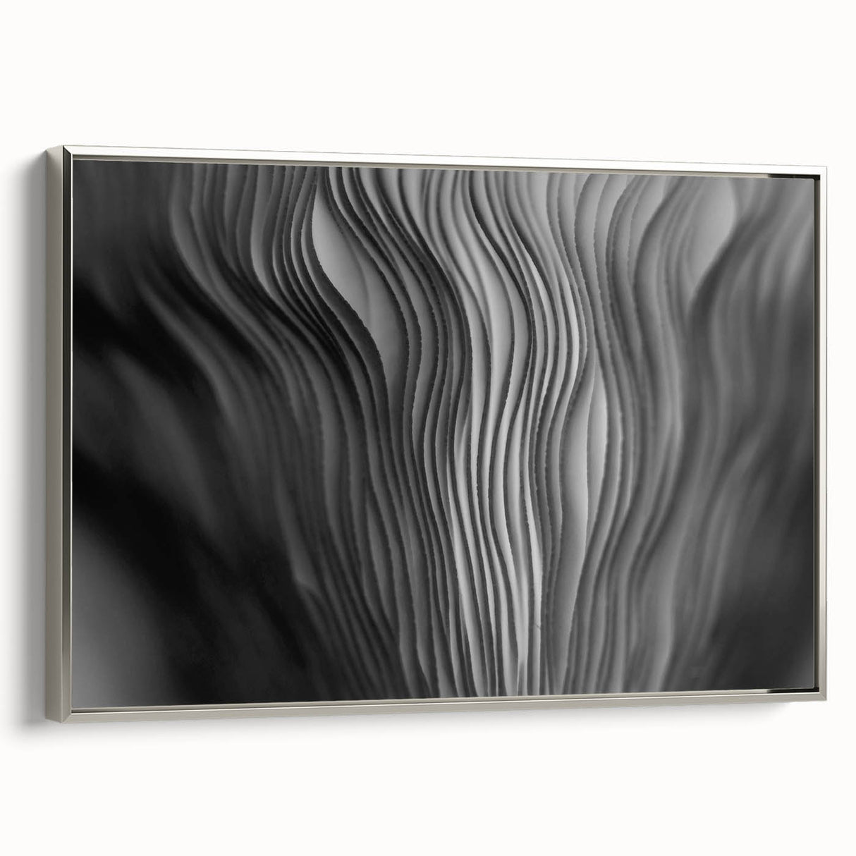 Framed wall art featuring a silver-bordered botanical design with vibrant flowers and mushrooms, showcasing intricate details and a modern aesthetic. Ideal for home decor.