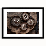 Botanical wall art design showcasing vibrant flowers and mushrooms in a sleek black frame, perfect for home decor. Ideal for nature enthusiasts and art lovers.
