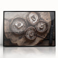Framed wall art featuring a botanical design of colorful mushrooms and flowers, set against a sleek black background, perfect for home decor enthusiasts.