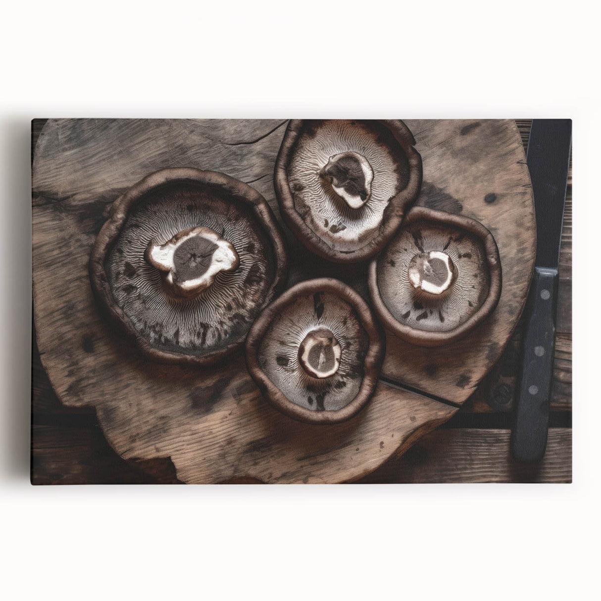 Botanical wall art showcasing vibrant flowers and mushrooms on a stretched canvas, perfect for home decor, adding a touch of nature-inspired elegance to any space.