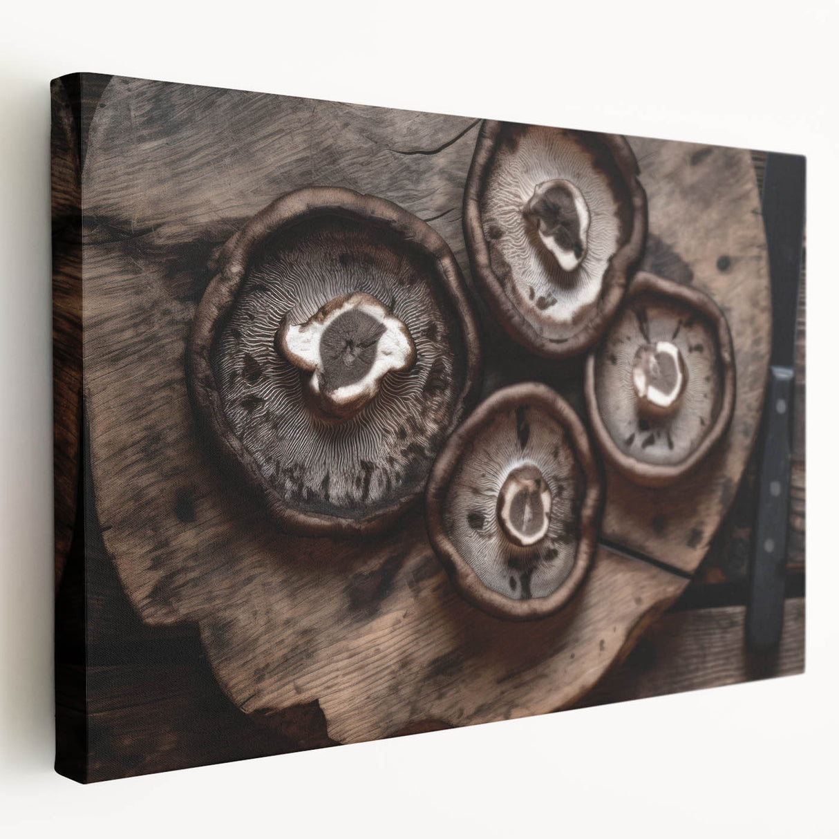 Stretched canvas wall art showcasing a vibrant botanical design featuring colorful flowers and intricate mushrooms, perfect for adding a natural touch to home decor.