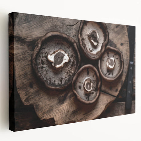 Stretched canvas wall art showcasing a vibrant botanical design featuring colorful flowers and intricate mushrooms, perfect for adding a natural touch to home decor.