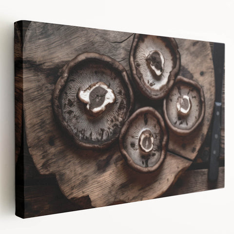 Stretched canvas wall art showcasing a vibrant botanical design featuring colorful flowers and intricate mushrooms, perfect for adding a natural touch to home decor.