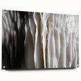 Acrylic glass wall art displaying a botanical mushrooms design, featuring vibrant colors and intricate details, showcased from the side with mounting pins visible.