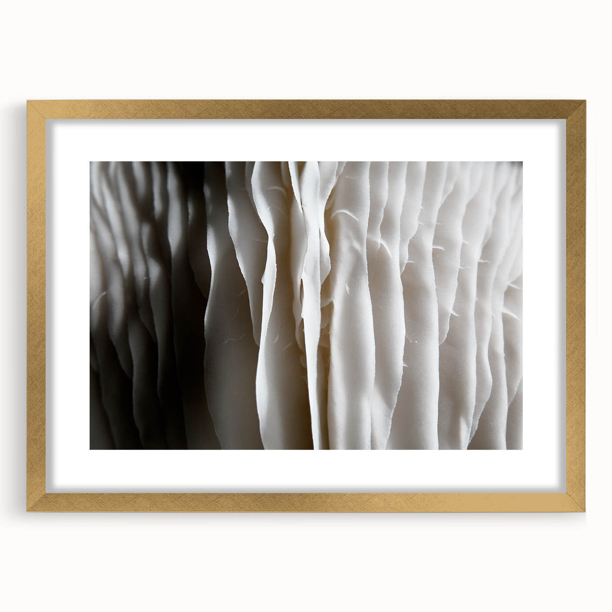 Botanical wall art featuring a vibrant floral and mushroom design in a gold frame with matting, perfect for adding elegance to home decor.