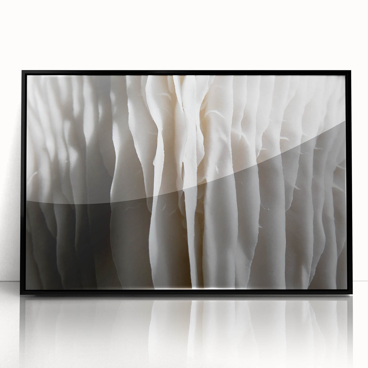 Framed wall art featuring a botanical design of colorful flowers and mushrooms, set against a black background, ideal for enhancing home decor with nature-inspired elegance.