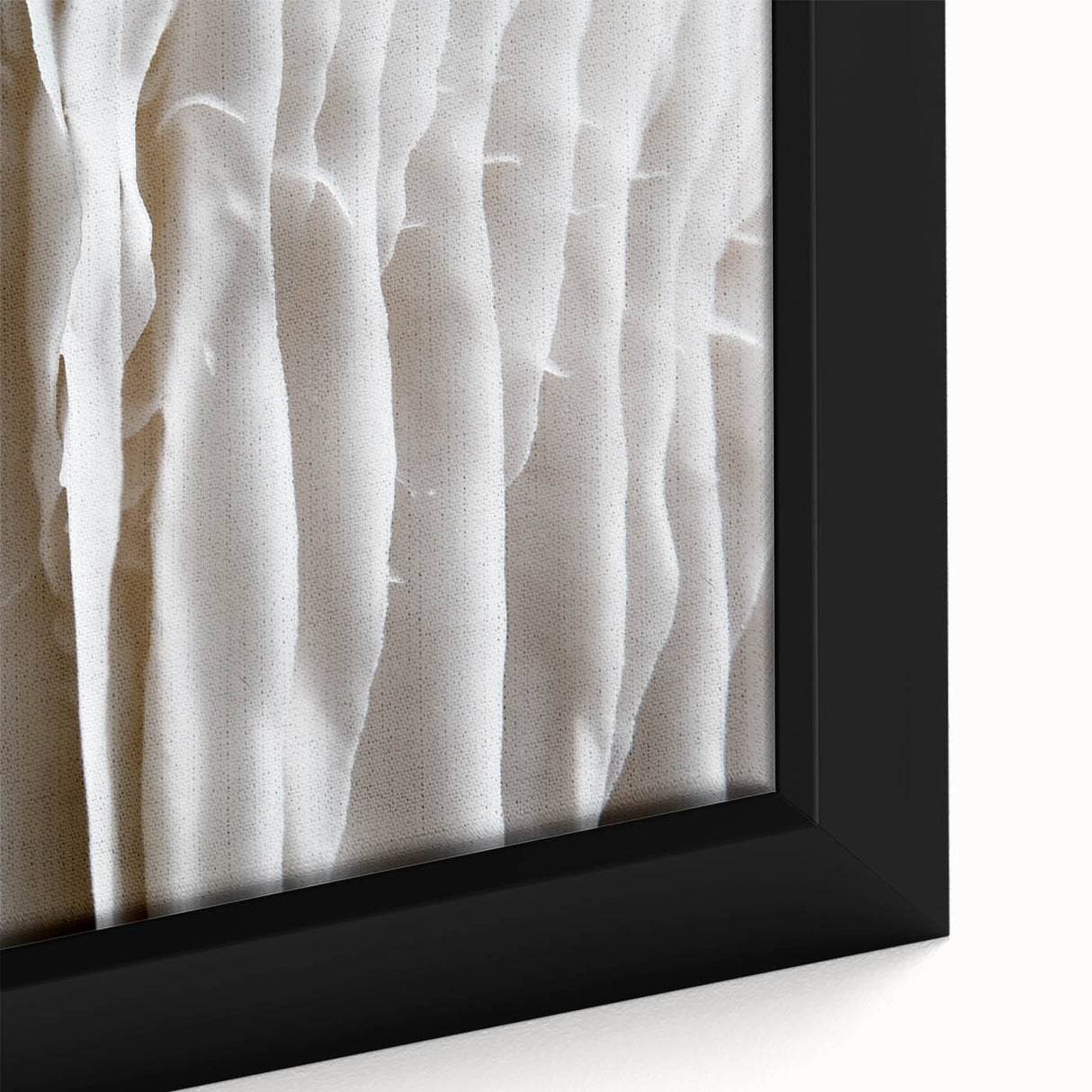 Close-up view of a vibrant framed canvas wall art featuring a botanical design of colorful flowers and mushrooms, showcasing intricate details and textures.