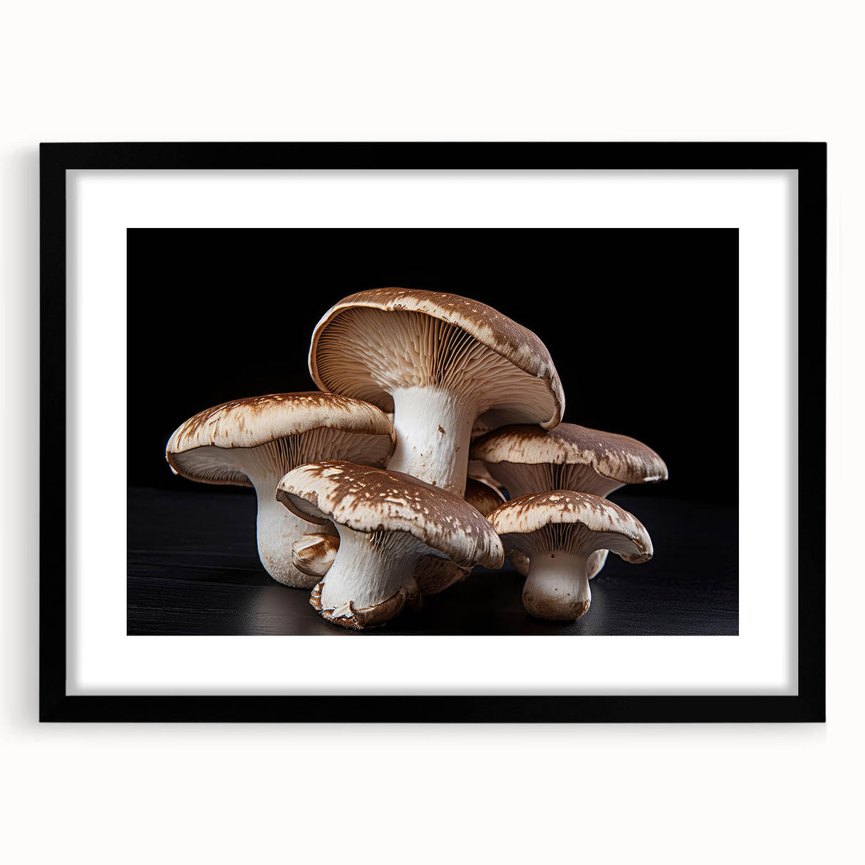 Botanical-themed wall art featuring a collection of vibrant floral and mushroom designs, framed in black with a mat, ideal for home decor and nature lovers.