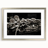 Botanical wall art featuring colorful flowers and mushrooms in a sleek silver frame, designed for elegant home decor. Ideal for nature-themed interiors.