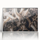 Framed wall art featuring a botanical design of colorful mushrooms and flowers on a white background, perfect for adding a vibrant touch to any interior decor.