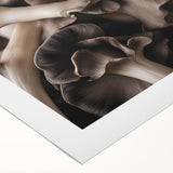 Botanical wall art featuring a vibrant collection of flowers and mushrooms, printed on rolled canvas with a textured finish, perfect for home decor.